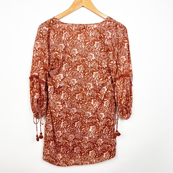 Amuse Society tassel floral boho puff sleeve tunic mini dress size xs - Picture 5 of 7